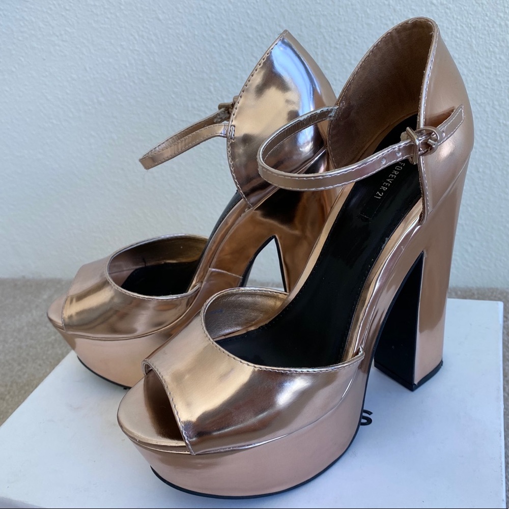 Forever 21 Rose Gold Platform Ankle Strap Heels